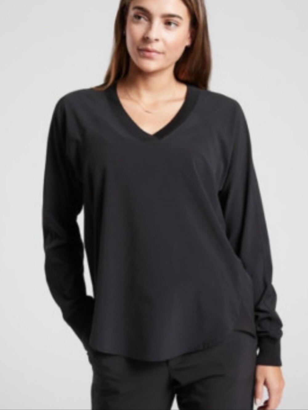 Athleta Zephyr V-Neck Long-Sleeve Black Top Size S⁹